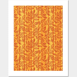 Minimalist Leaf Line Art Illustration as a Seamless Surface Pattern Design Posters and Art